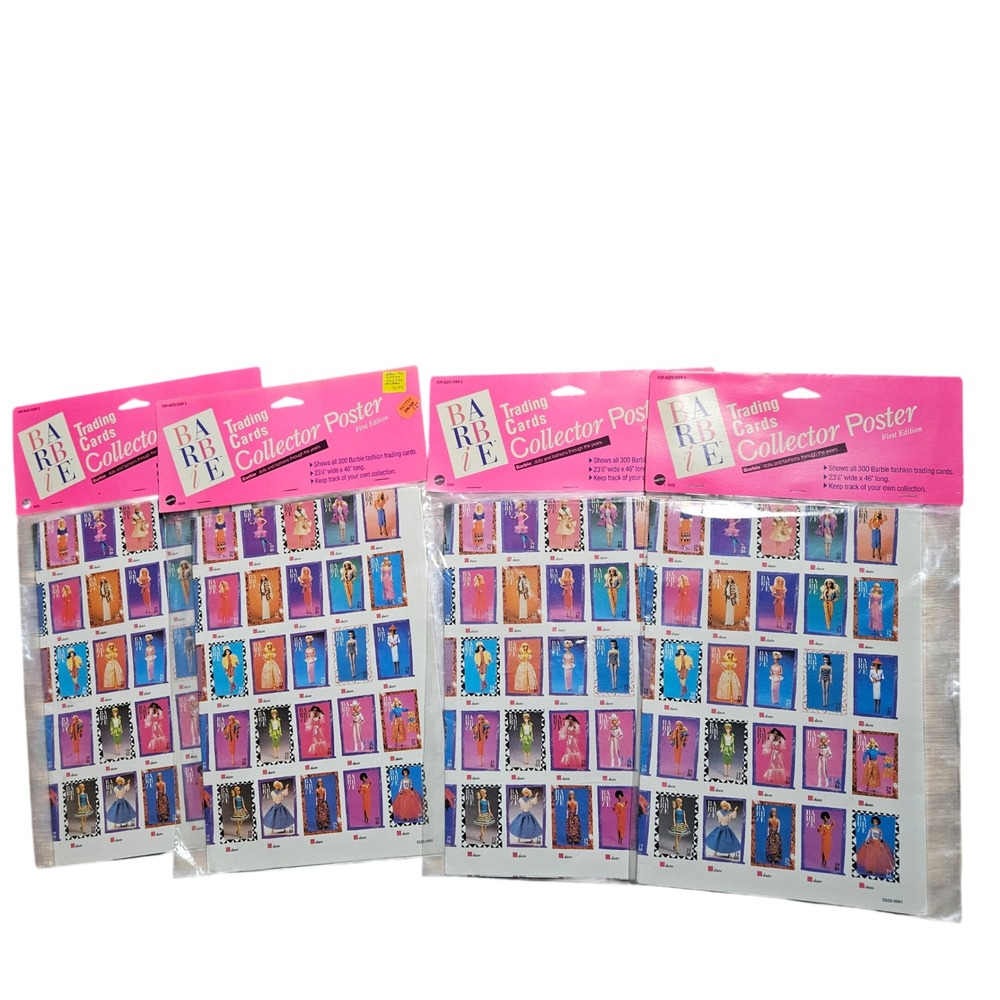 Lot Of 4 VTG 1990 Mattel Barbie Trading Cards Collector Poster First Edition NWT